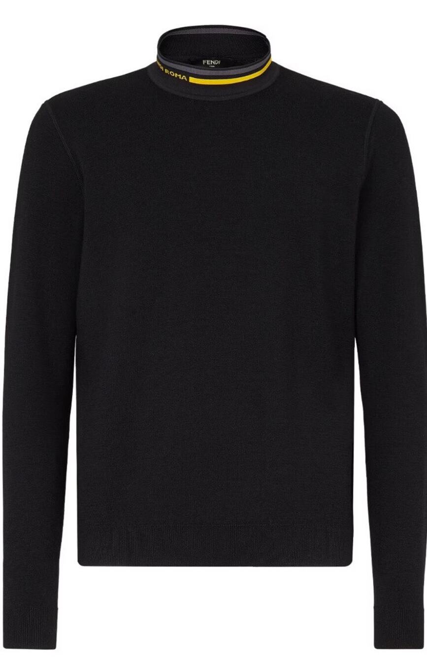 NWT $850 Fendi Wool Knit Sweater Black 58 Euro FZY464 Made in Italy